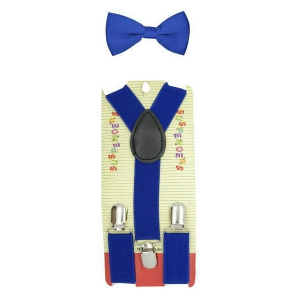Kids ROYAL BLUE Suspenders and Bow Tie Matching Set Bowtie Toddler Boys Girls Baby Wedding Birthday Party