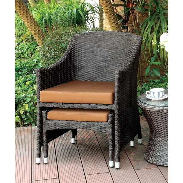 Bowery Hill Patio Wicker Arm Chair With, Outdoor Patio Chair With Nesting Ottoman
