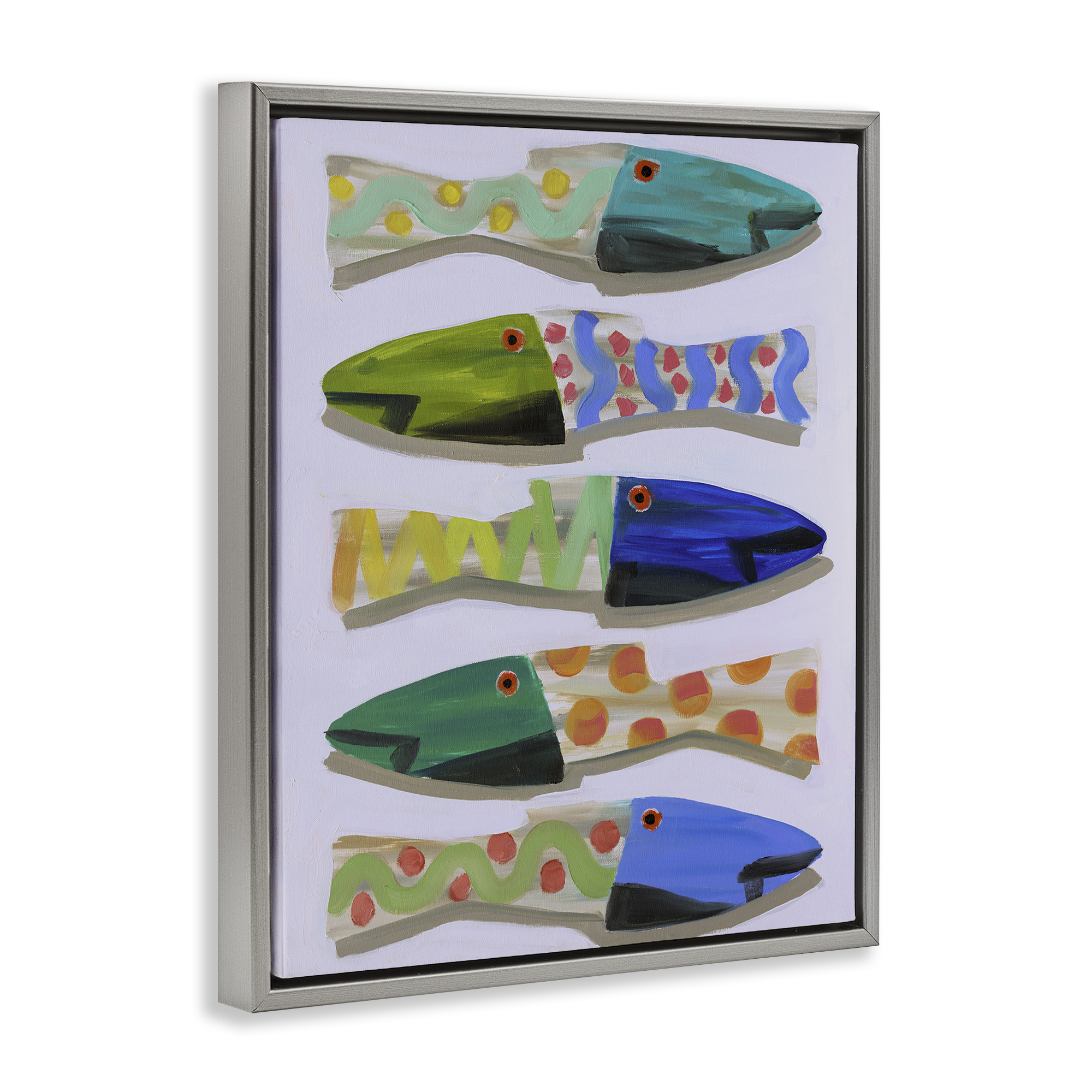 Stupell Industries Wooden Fish Designs Animals & Insects Painting Gray Floater Framed Canvas Art Print Wall Art, 17 x 21