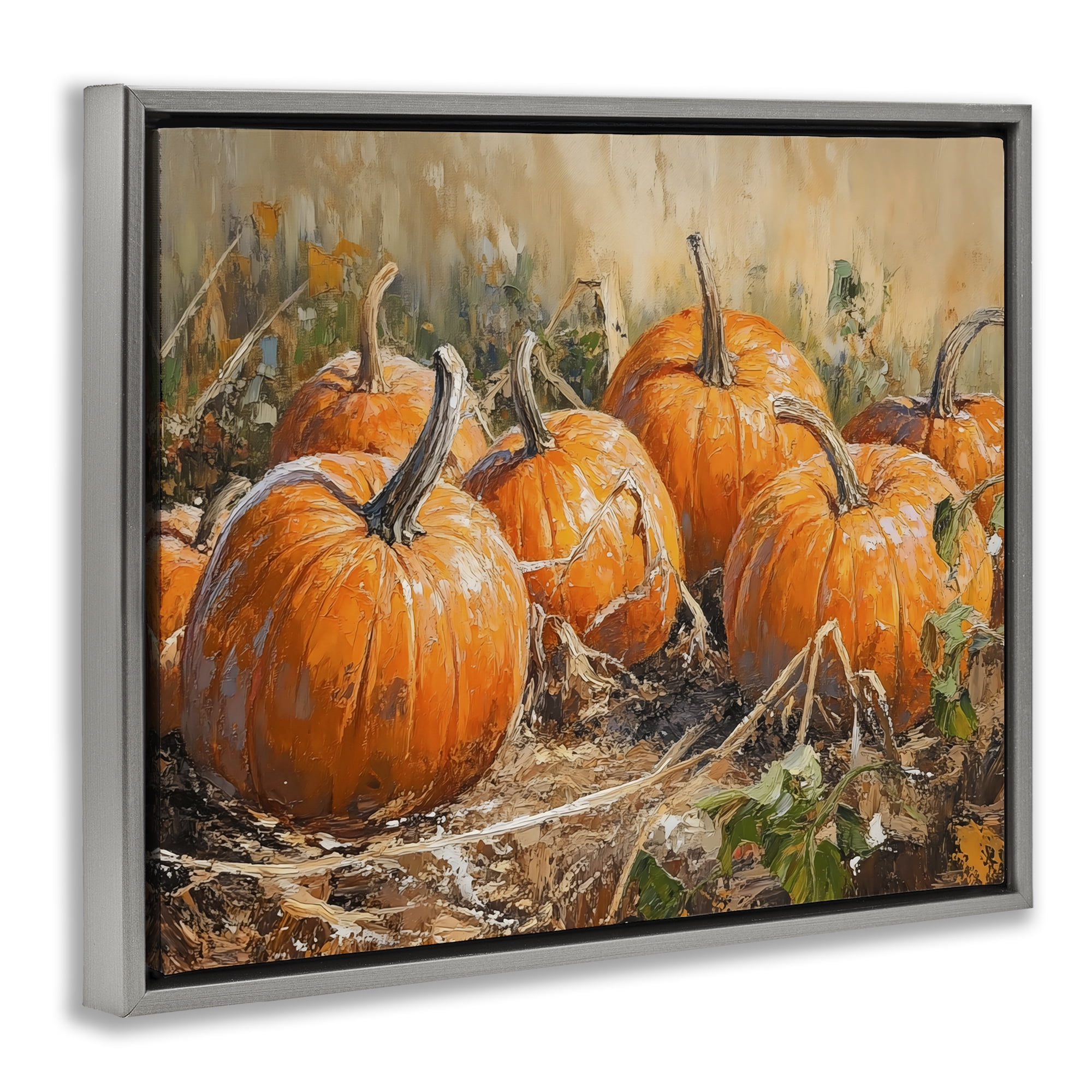 Stupell Industries Pumpkin Patch Autumn Harvest Scene Gray Framed Floater Canvas Wall Art, design by Nini Art