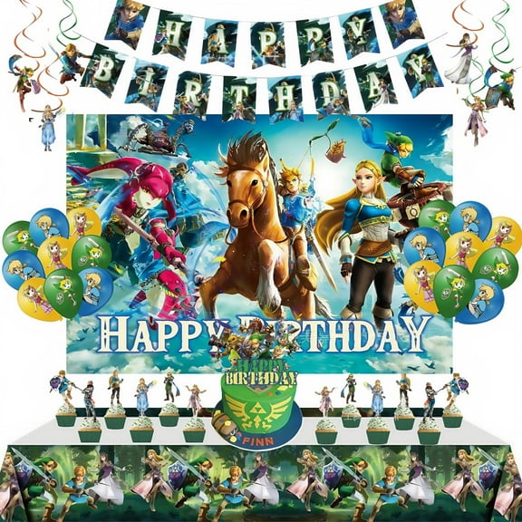 The Legend of Zelda birthday party supplies, The Legend of Zelda party decoration set - birthday decoration banner background and tablecloth, balloon cake decoration and other party supplies