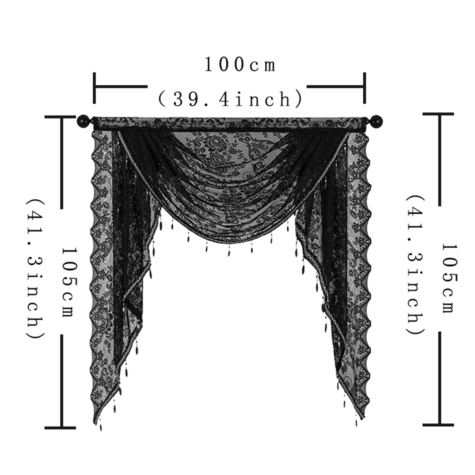 RUISINERY Elegant Laces Valance with Beadeds Tassels and Florals Embroidery for Bedroom Living Room Kitchen Basement