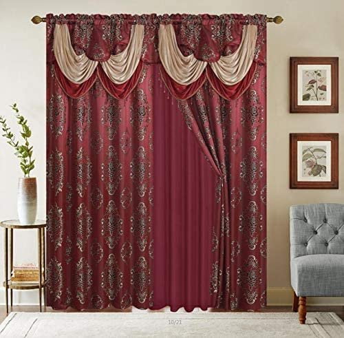 Rod Pocket Jacquard Window 84 Inch Length Curtain Drape Panels w ...