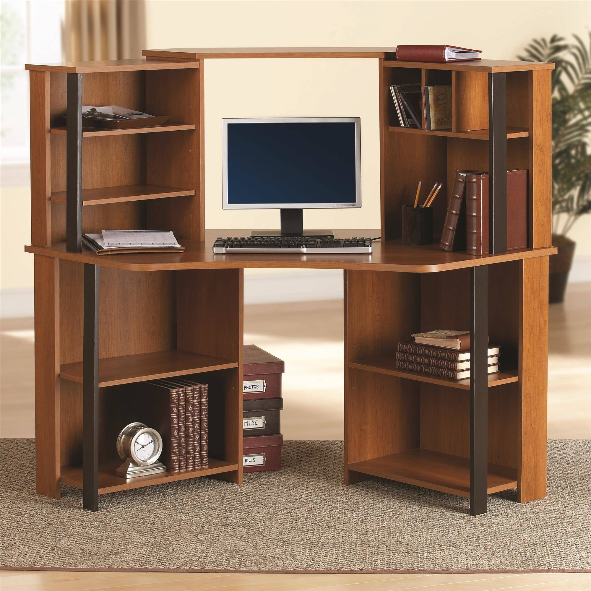 Office Computer Desk w Hutch Corner Workstation cherry ...