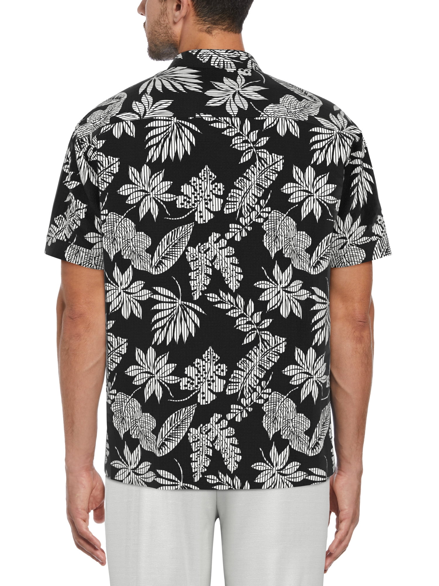 Cafe Luna Men’s Striped Tropical Print Short Sleeve Shirt