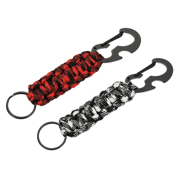 Uxcell 2Pcs Heavy Duty Braided Paracord Keychain, Paracord Keychains Landyard Necklace with Bottle Opener D Hook Clip for Camping Hiking Outdoor Activities Key Ring, Black Camo Series