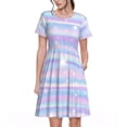 thumbnail image 1 of Fotbe Striped Gradient Vestido Largo de Moda para Mujer, Vestido Tipo Camiseta con Manga Corta y Estilo Casual a Rayas y Bloques de Color, 1 of 6
