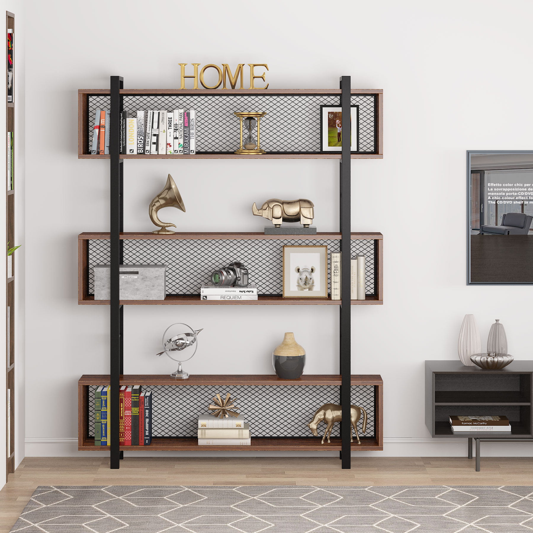 STURDIS Solid Wood Black Metal Industrial Bookshelf 4 Tier Visually Appealing & High Capacity for Book Storage