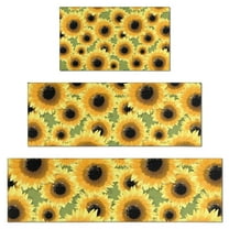 Green Sunflower Pattern Kitchen Rugs Sets Of 3,Kitchen Runner Rugs Non Skid Washable,Decorative Kitchen Floor Mats for Kitchen,Sink,Laundry,17"x30" 17"x47" 17"x59"