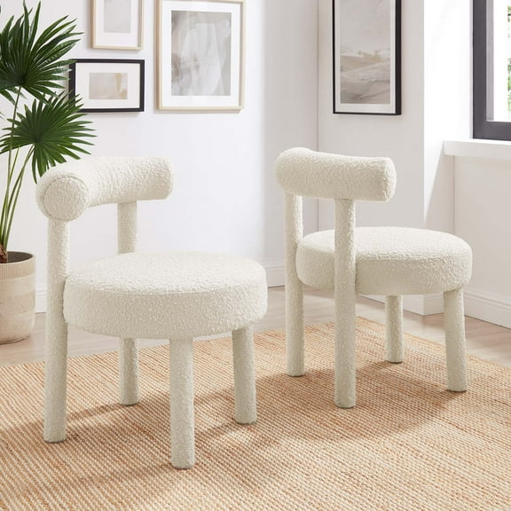 Modway Toulouse Boucle Fabric Dining Chair - Set of 2 in Ivory