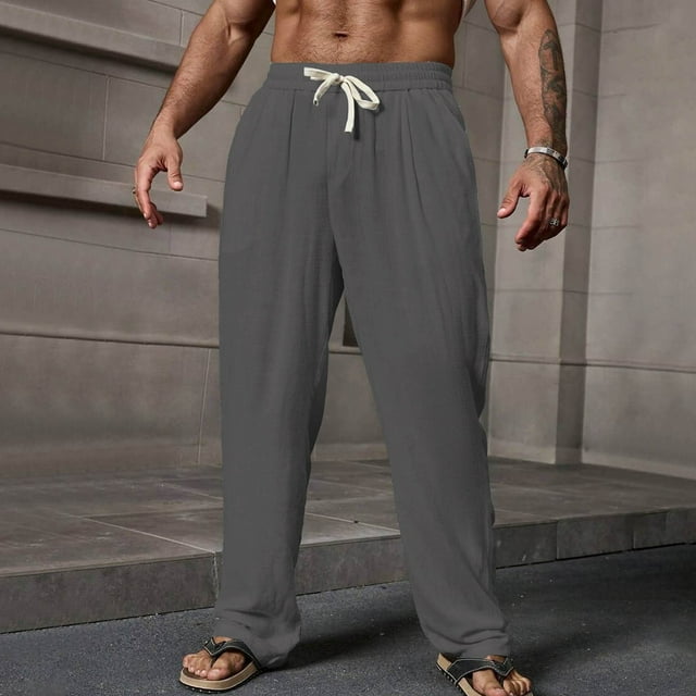 Ceisia Gift Men's Spring/Summer Sports Pants - Solid-Color Casual Loose Elastic Pocket Polyester-Spandex Comfortable Pants