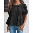 thumbnail image 2 of Summer Women Puffed Sleeve Tunic with A Waistband Casual T Shirt Loose Shirt, 2 of 5