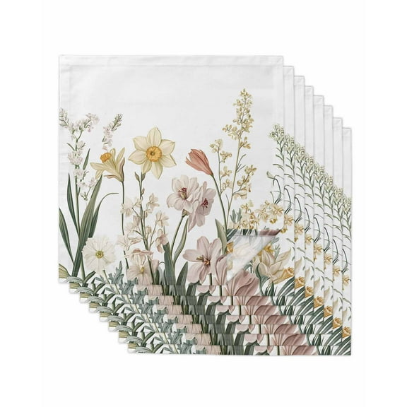 nqOlkjepod Botanical Floral Spring Cloth Napkins Set of 8 Reusable Dinner Napkins, Summer Farmhouse Flowers Cocktail Napkin Washable Table Napkins for Wedding/Holiday Party/Baby Shower 20"x20"