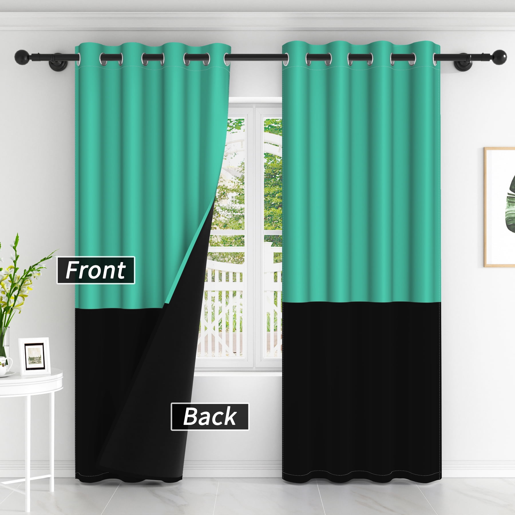 Lfeey Room Darkening Curtains, 63 inch long Blackout Curtains for Bedrooms, Cyan and Black, 2 Pieces