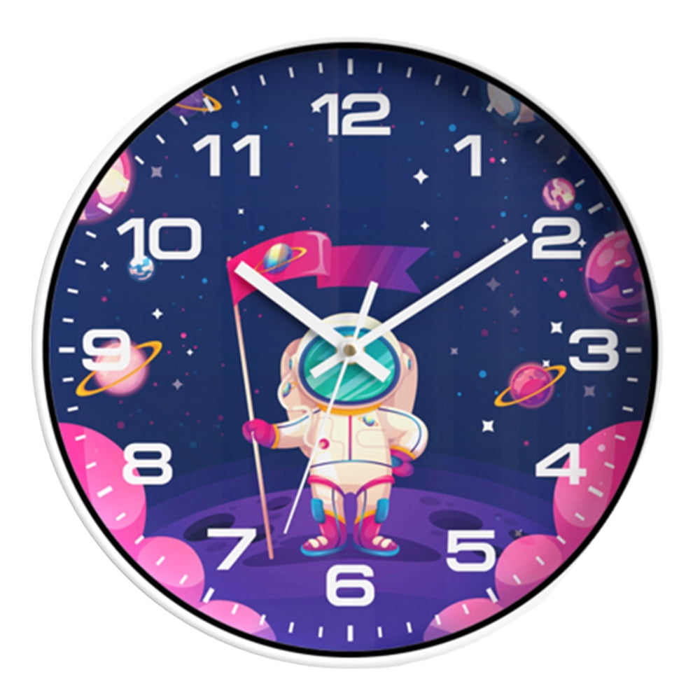 30CM Astronaut Background Wall Clock Round Wall Electronic Clock for Children's Room Bedroom