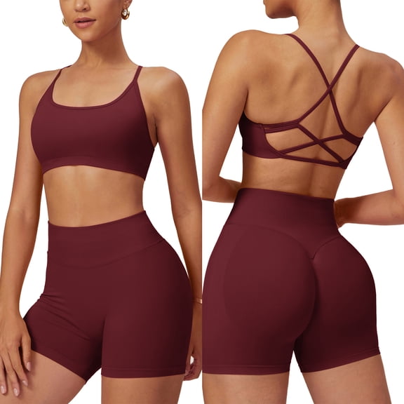 IDOPIP Women 2 Piece Seamless Backless Yoga Sets High Waist Shorts and Sports Bra Gym Athletic Clothing Outfits