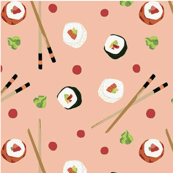 Blank Quilting Soho Sushi Sushi w/ Chopsticks Coral Fabric By The Yard