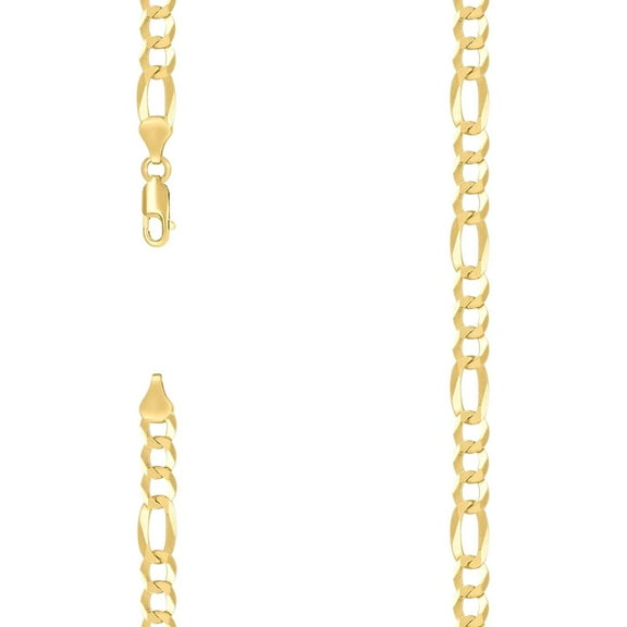 925 Sterling Silver Super Flat Figaro Chain Gold Plated 6.6mm Necklace 16 Inch Chain Necklace for Women and Men