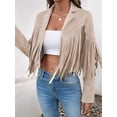 thumbnail image 6 of Women'S Faux Suede Leather Tassel Jackets with Lining Cropped Fringe Coats Fall Fashion Must Haves Apricot Color S, 6 of 9