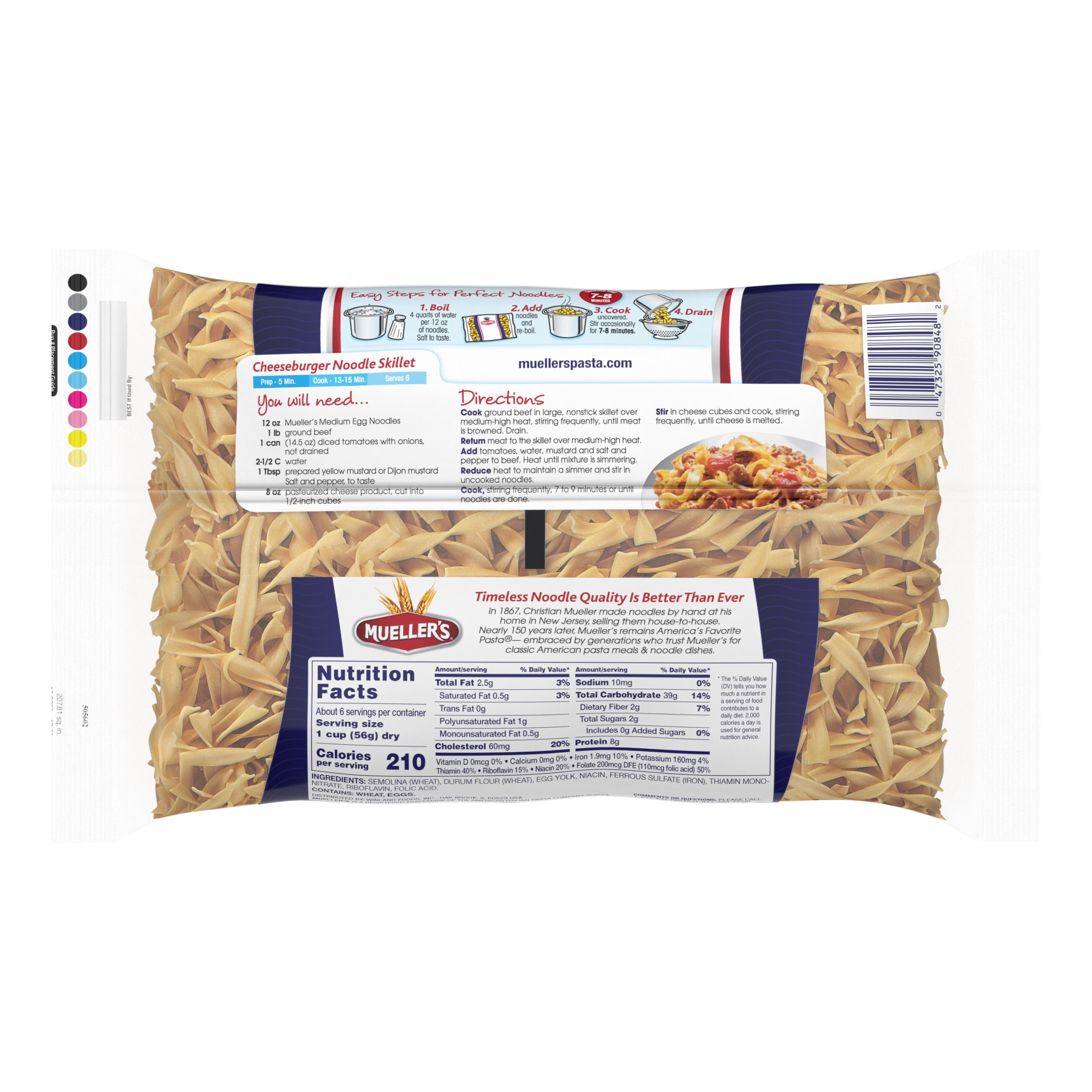 (4 pack) Mueller's Sodium-Free, Low-Cholesterol Medium Egg Noodle Pasta, 12 oz (Shelf-Stable)