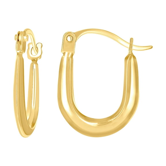 14k Yellow Gold Womens U-shaped Fashion Hoop Earrings 13.2x11.1mm Wide Hoop Earring for Women