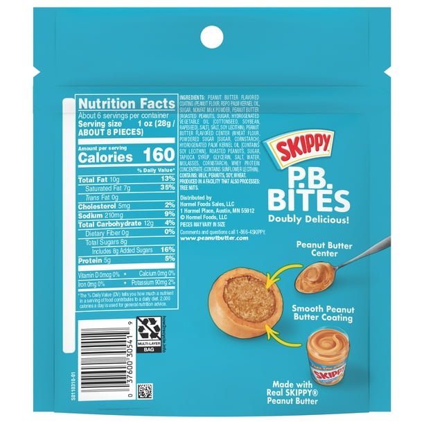 SKIPPY Peanut Butter PB Bites, Double Flavor, 6 oz