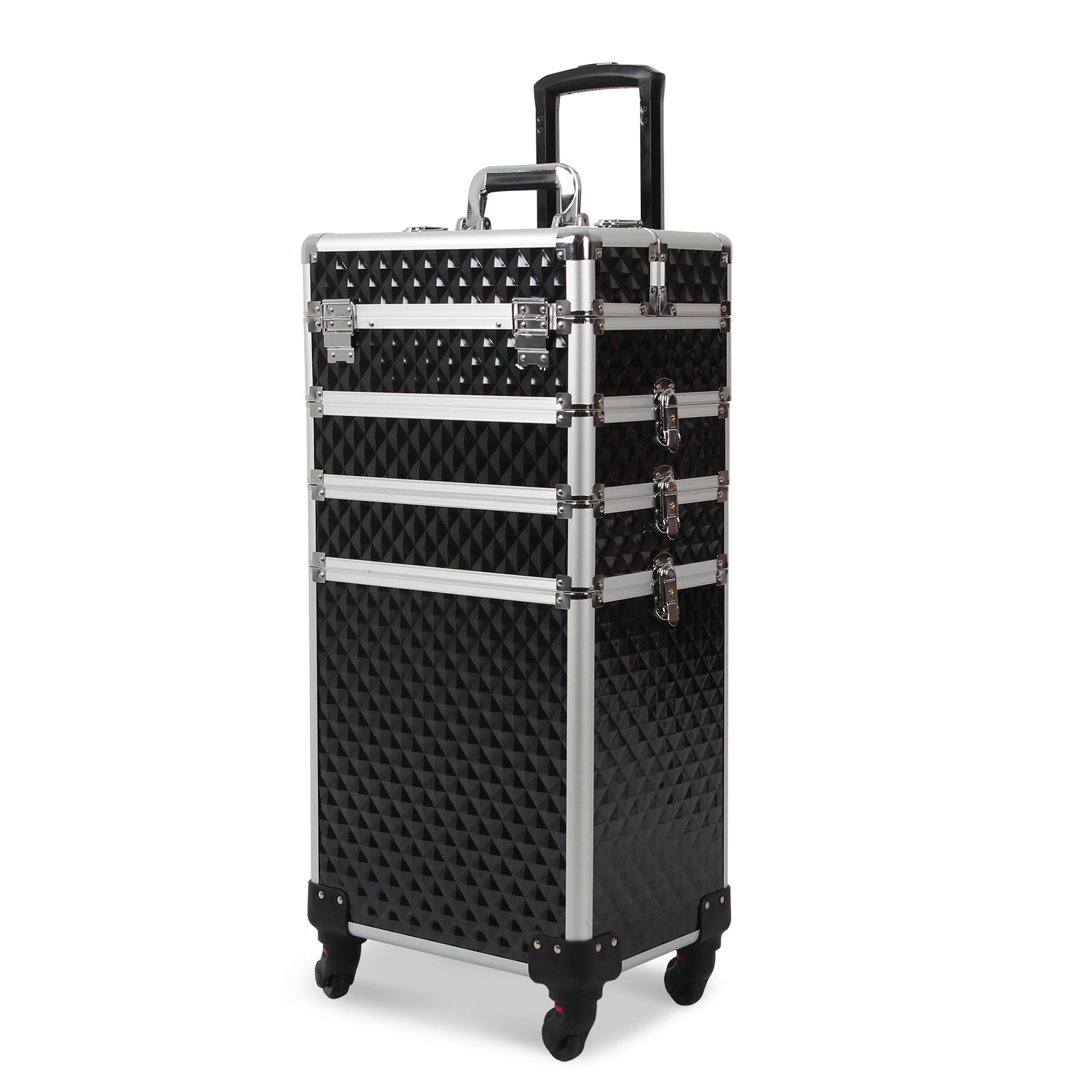 Makeup Train Case, 4in1 Cosmetic Lockable Trolley 4 Removable Wheels