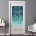 thumbnail image 3 of Non-Adhesive Static Cling Window Tint, Turquoise Ombre Stripe Window Privacy Film Frosted, Summer Beach Abstract Waves Moires Insulated Windows Frosted Films for Living room, 35.4 x 78.7 Inches, 3 of 9