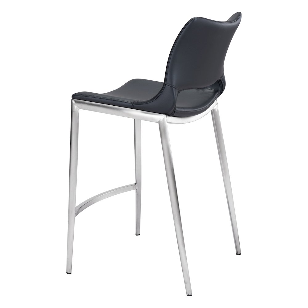 Ace Counter Stool Black & Silver Counter Stool, Modern Style, Plush and durable faux leather fabric, Stainless Steel, Indoor Bar