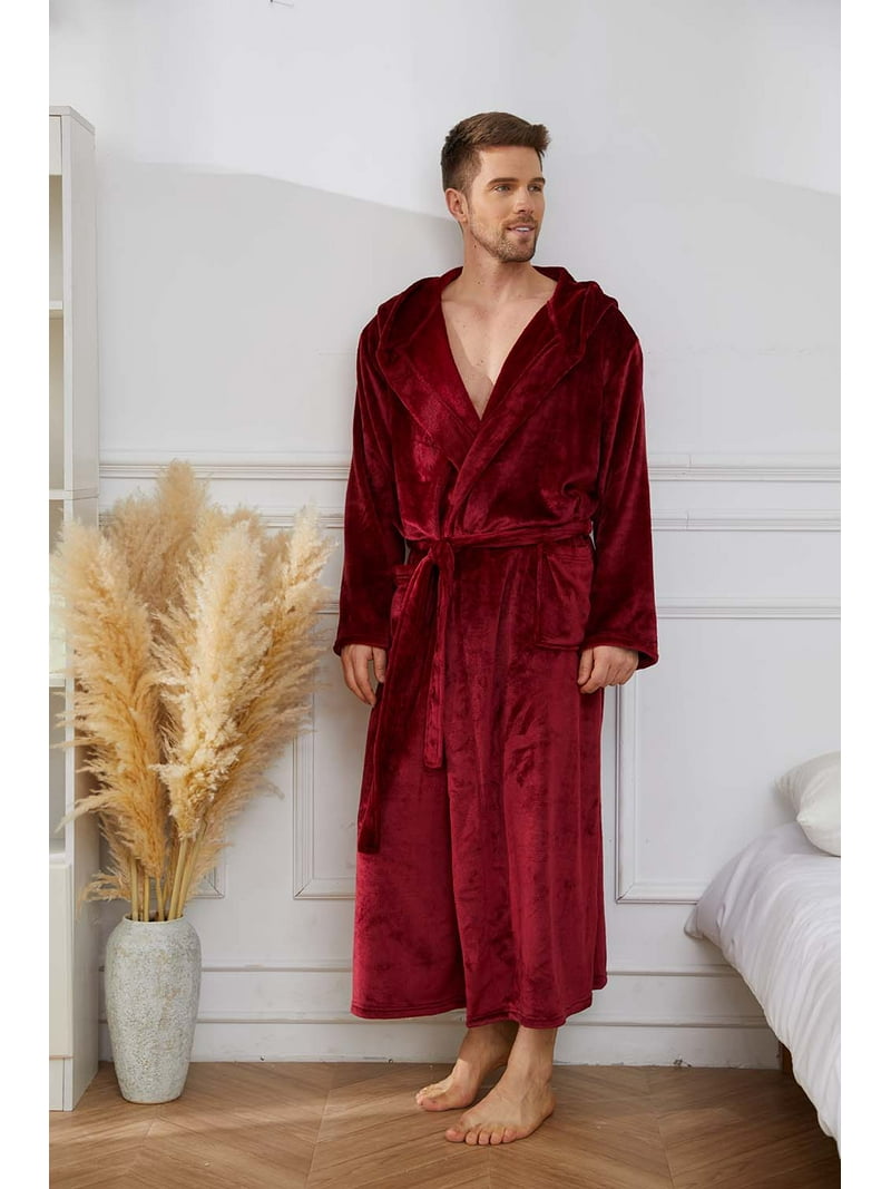 U2SKIIN Men's Long Fuzzy Bathrobe with Hood, Full Length Plush