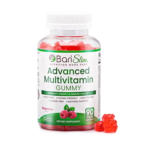 BariSlim Multivitamin Gummies, Immune & Nutrient Deficiency Support, Raspberry Flavor, 90 Count, 10.6 oz, Adult