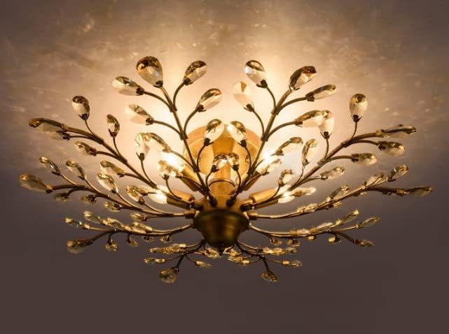Crystal Chandelier Lighting, Metallic Paint Branches Crystal Chandelier Fixture with 5 Lights, Modern Black Semi Flush Mount Ceiling Light Fixture for Bedroom Living Room