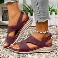 thumbnail image 2 of Summer Woman Sandals Wedge Open Toe Ankle Strap Peep Toe Sandals Casual Daily ShoesWomen Beach Fashion Purple 9, 2 of 7