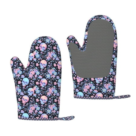 

Lukts cool Skull flower for Silicone Anti-Scalding Gloves Kitchen Lanyard Gloves for Grilling Baking Cooking