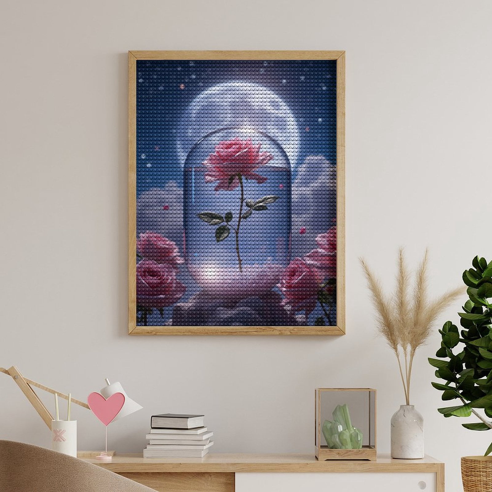 Diamond Art Kits for Adults, Moonlit Enchanted Rose Under Glass 5D Diamond Painting Kits for Adults Beginners, DIY Full Drill Diamond Painting, Gem Art and Crafts 12x16