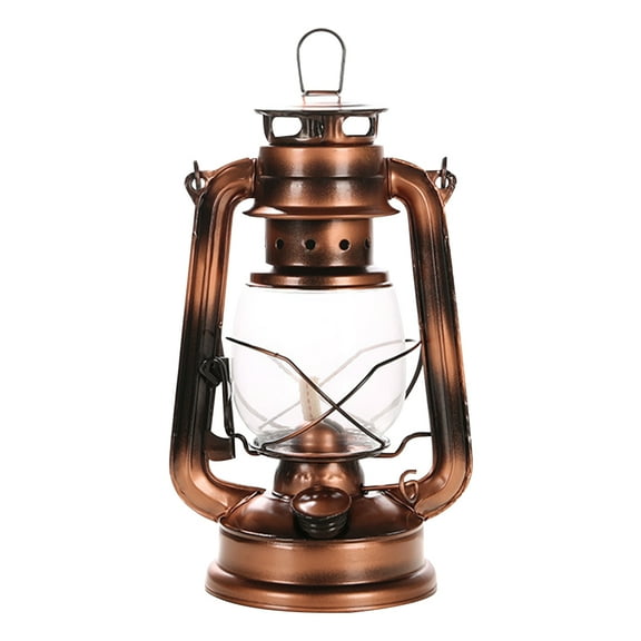 HEMOTON Vintage Kerosene Lantern for Lighting Made of Iron and Glass Light Brown Portable Hanging Outdoor