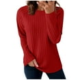 thumbnail image 3 of HVOBTTY Women's Long Sleeved T Shirt, Fall and Winter Tops for Women, Women's Casual Soft Solid Color Long Sleeve Crew Neck Lightweight Pullover Top Red, Red, 3 of 5