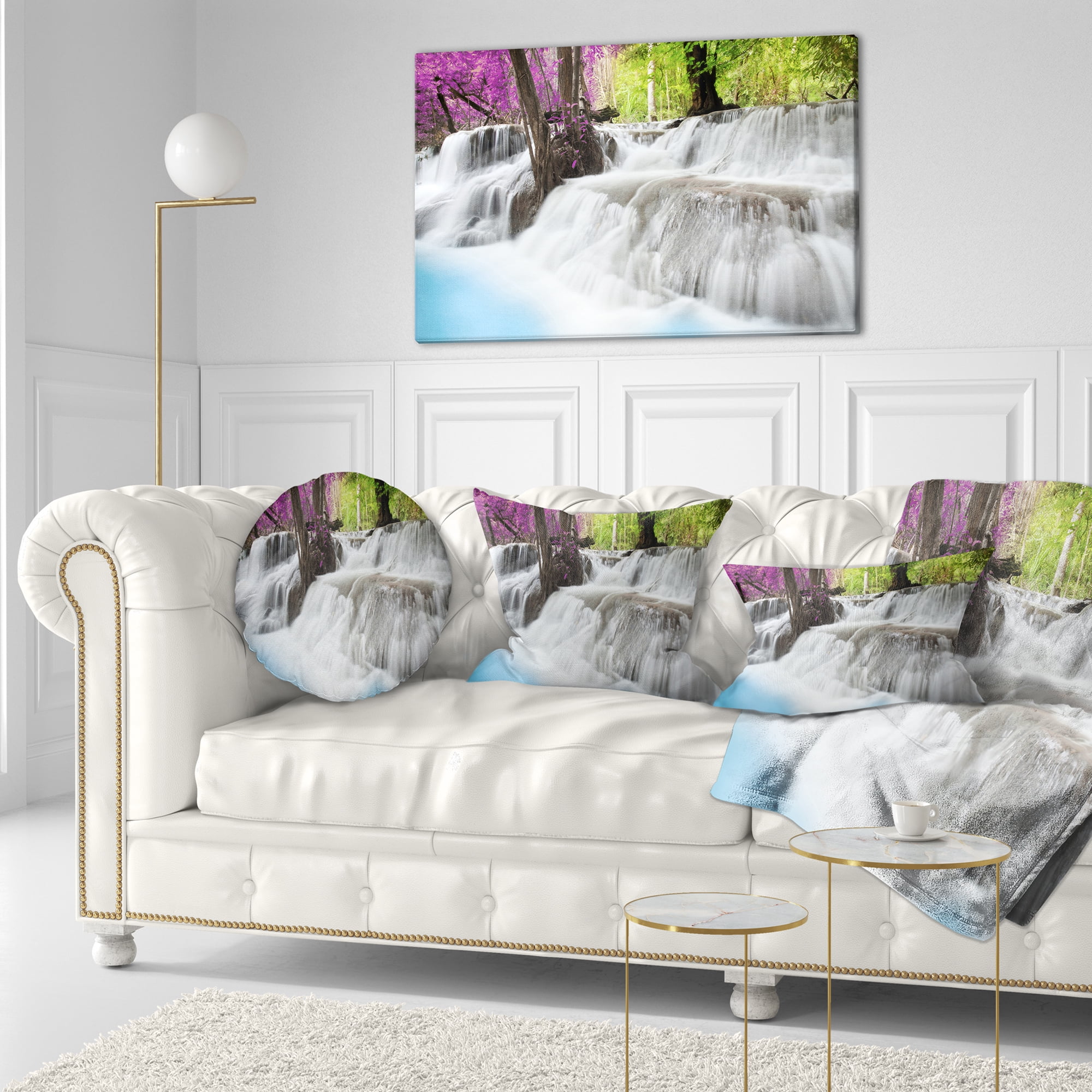 Designart Erawan Waterfall - Photography Throw Pillow - 12x20