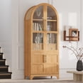 thumbnail image 2 of HSUNNS 71" Tall Kitchen Pantry Cabinet with Arched Glass Doors and Adjustable Shelves, Freestanding Modern Farmhouse Hutch Cupboard, Wooden Storage Cabinets for Kitchen Dining Room, Natrual, 2 of 9