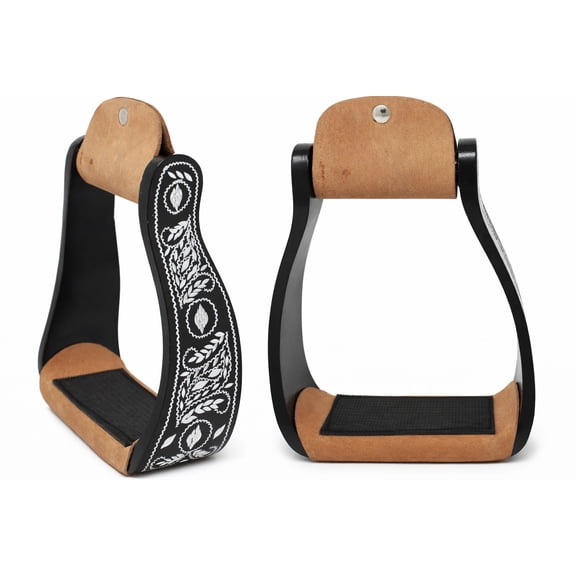 Challenger Engraved Black Western Horse Saddle Aluminum Stirrups Tack 51181