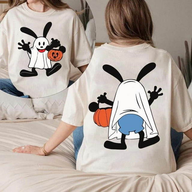 Disney Oswald The Lucky Rabbit Ghost Trick or Treat Halloween T-Shirt, Mickey's Not So Sca - Ivory - 3XL