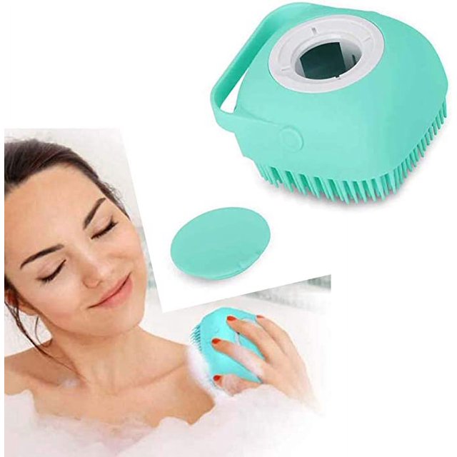 Cepillo de ducha de silicona (azul), cepillo de ducha suave 2 en 1, depurador corporal con dispensador de gel de ducha, herramienta de ducha para bebés y hombres, cepillo de champú de masaje
