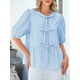thumbnail image 5 of Blusa PRETTYGARDEN para mujer con lazo en la parte delantera a rayas 2025, azul claro, 5 of 9