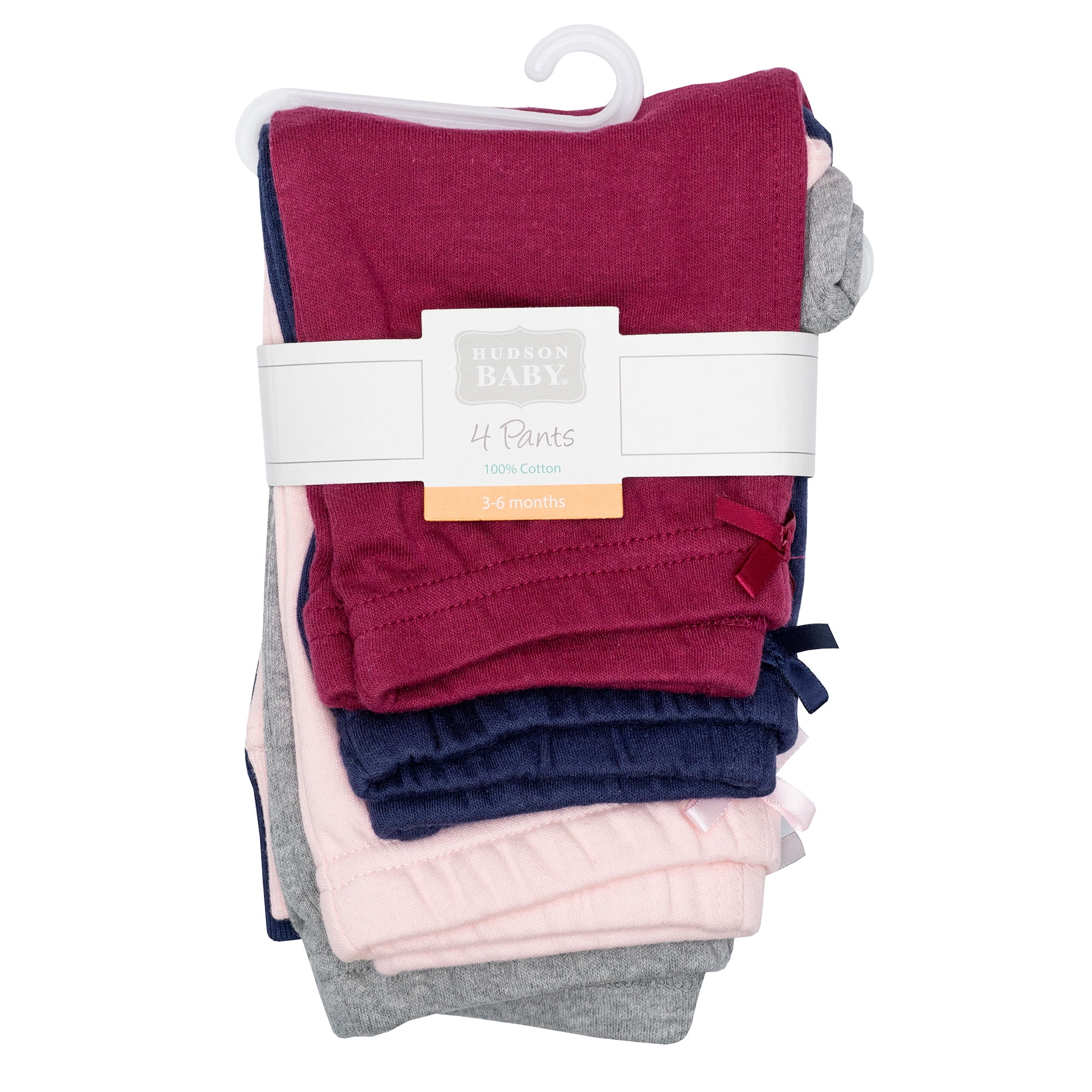Hudson Baby Girl Cotton Pants and Leggings, Burgundy Pink Navy, 3T