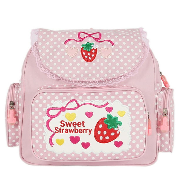 Mochila Kawaii School Bag Lindo Panos Bordado Fresa para Chicas Adolescentes