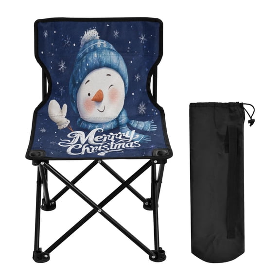 600D Oxford Camping Chair Portable Foldable Chair Supports 220 lbs for Picnic, Fishing, Backpacking Snowman Wearing Blue Scarf and Hat