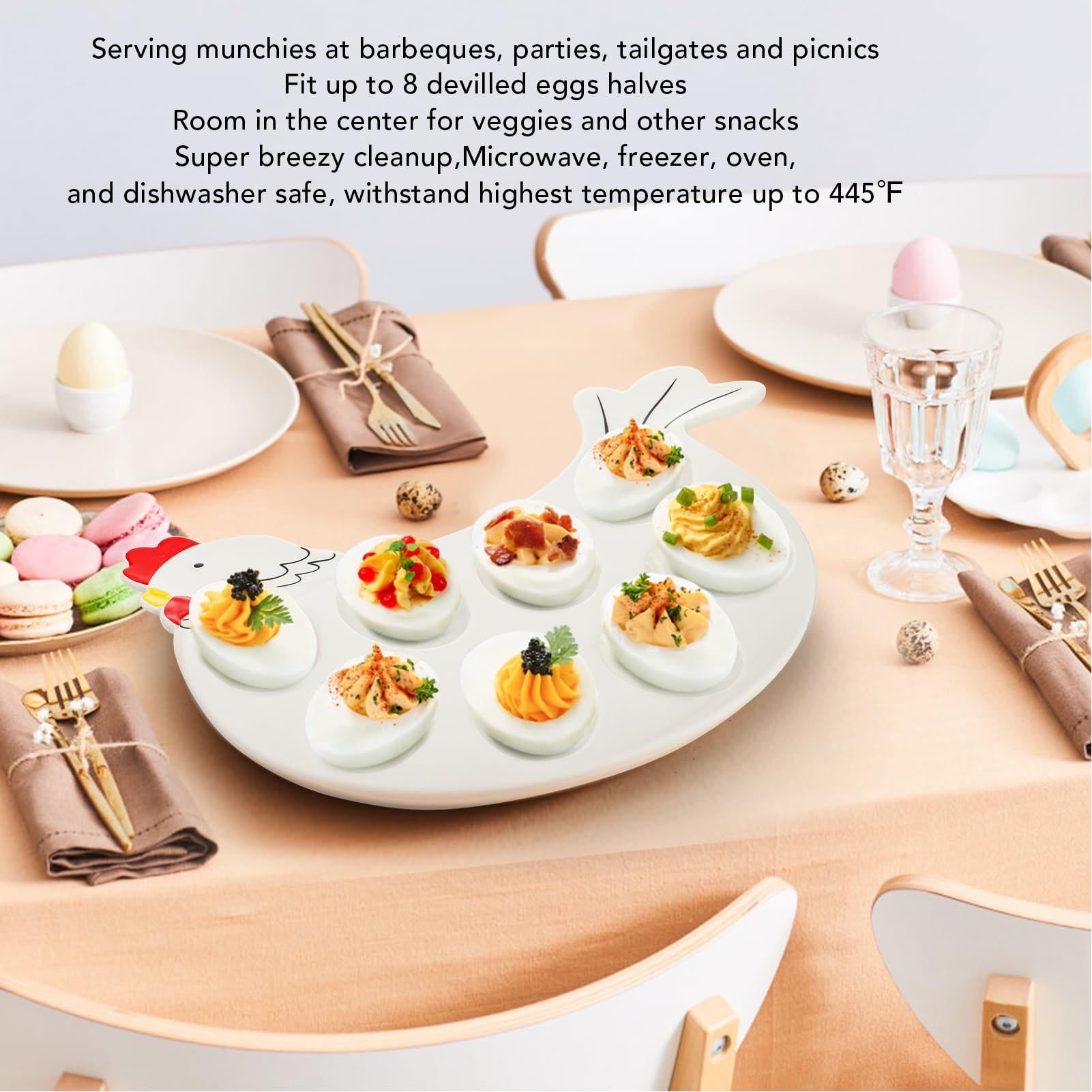 BIMZUC 8‑Slot Deviled Egg Platter Tray – Sturdy Ceramic Chicken‑Shaped Dish for Parties, Brunches & Picnics – Dishwasher, Oven & Freezer Safe