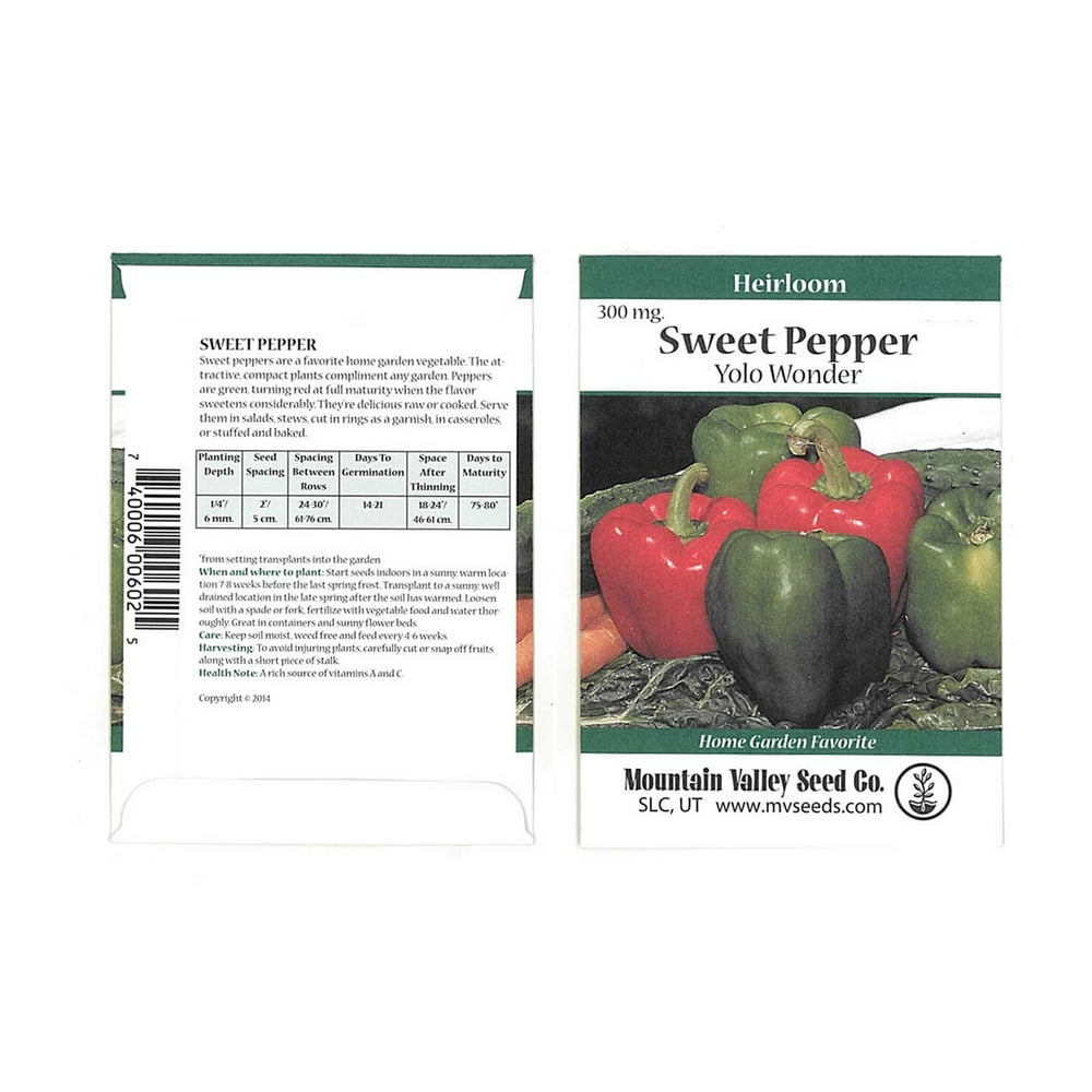 Yolo Wonder L Sweet Pepper Garden Seeds 300 mg Packet NonGMO