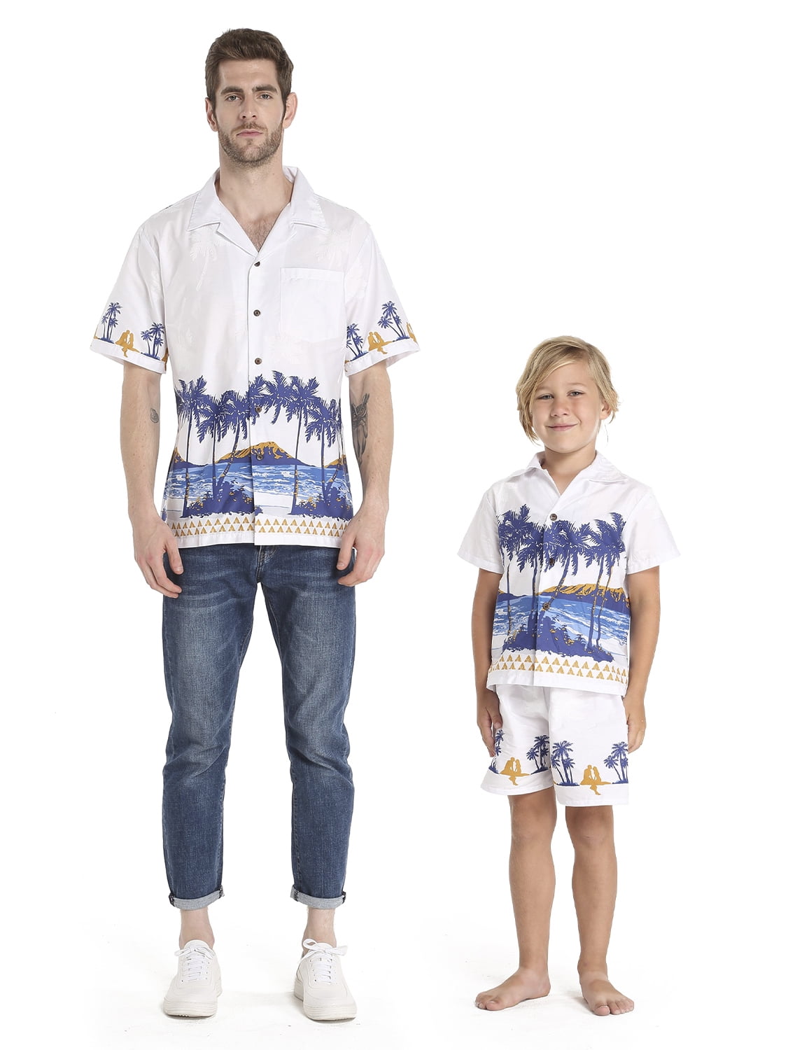 Hawaii Hangover Matching Father Son Hawaiian Luau Outfit Men Shirt Boy Shirt Shorts Diamond Head Palm Beach In Navy Walmart Com Walmart Com