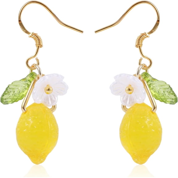 Lemon Dangle Earrings, Resin Yellow Lemon Hoop Earrings Dainty Fruit Earring Studs Jewelry Gift for Woman